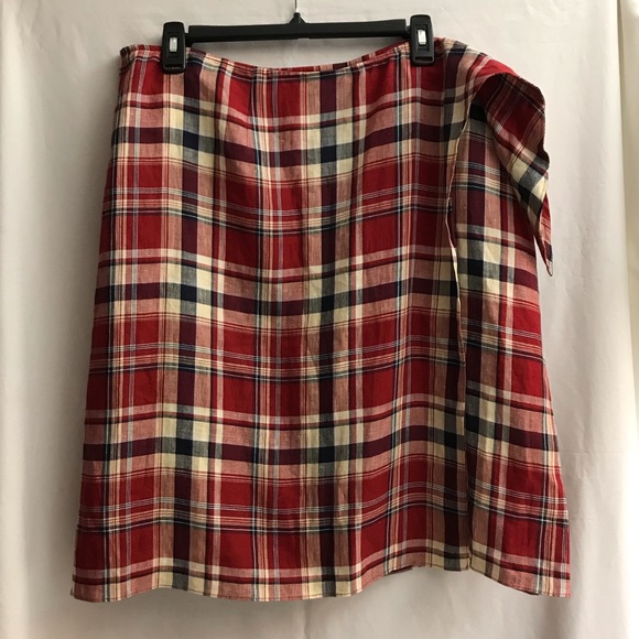 Lauren Ralph Lauren Dresses & Skirts - NWT Lauren Ralph Lauren 100% Linen Plaid Knee Length School Girl Skirt Red